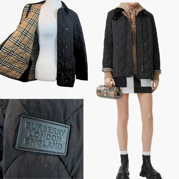 Burberry Coat Quilter Puffer Barn Jacket LOGO Cotswold Black House Check Plaid S - Picture 2 of 16